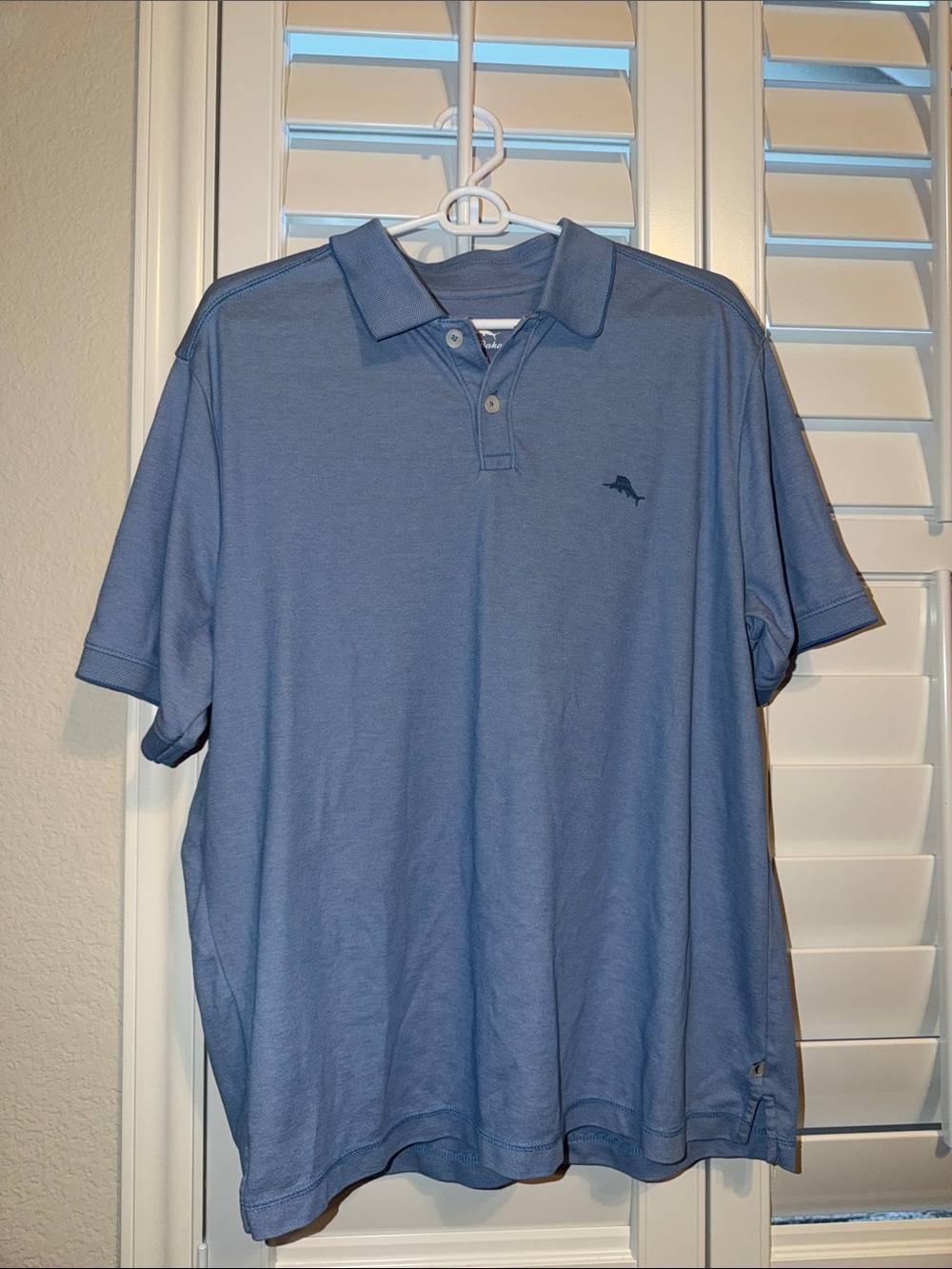 Tommy Bahama Light Blue Men's Polo with Embroidered Marlin